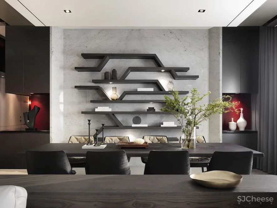 宇清田设计 | 用几何线条+一抹酒红打造个性家居