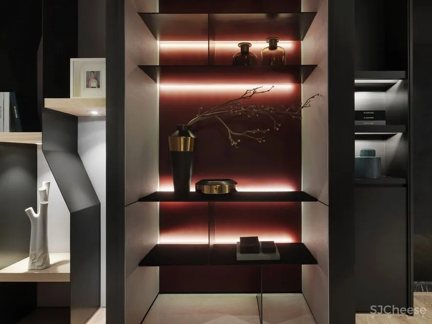 宇清田设计 | 用几何线条+一抹酒红打造个性家居