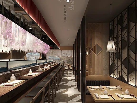 风物寿司日式餐厅深圳万象天地店丨效果图+施工图+水电图+厨房图+实景丨61M