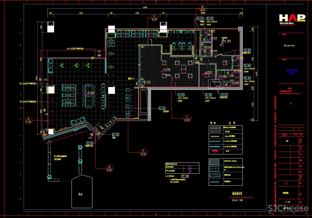 汉堡王连锁快餐厅广州凯德广场店丨方案+CAD施工图+机电图纸丨52M