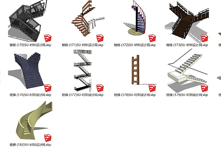 sketch up各式风格造型楼梯SU草图大师模型合集大全182个丨SKP格式丨279M