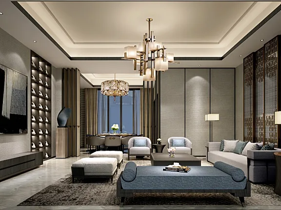 碧桂园现代中式别墅样板房方案+CAD施工图+软装+物料丨 417M