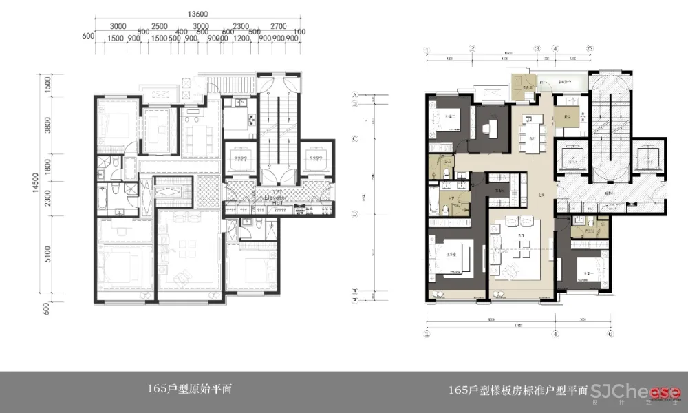 现代奢华丨北京万科翡翠长安140户型样板间丨设计方案两版+施工图+物料书丨628M