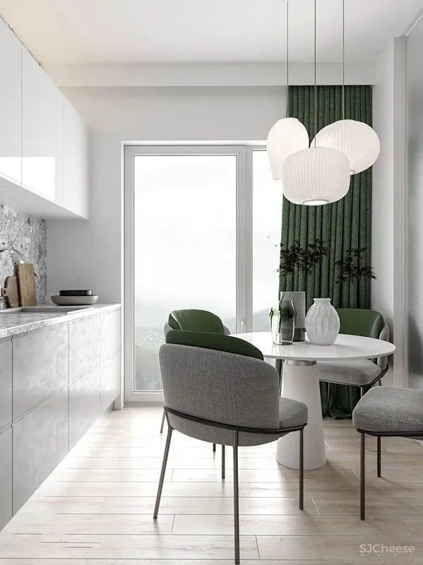 自然绿+白色,同样具有戏剧性和奢华感! 首