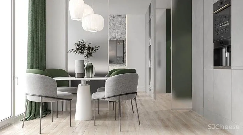 自然绿+白色,同样具有戏剧性和奢华感! 首