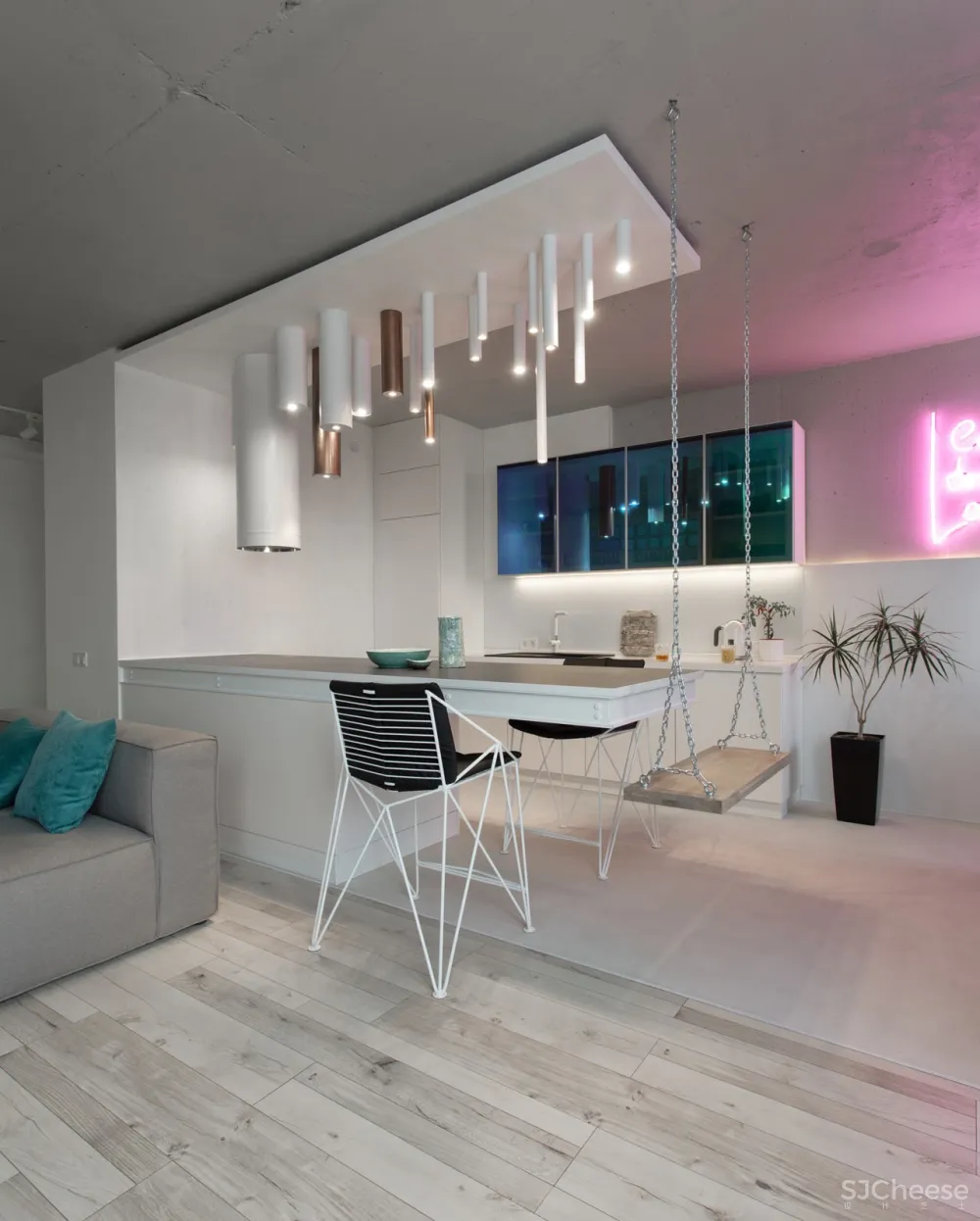 首发 | Lauri Brothers：为年轻女孩设计的基辅粉色霓虹灯公寓 首