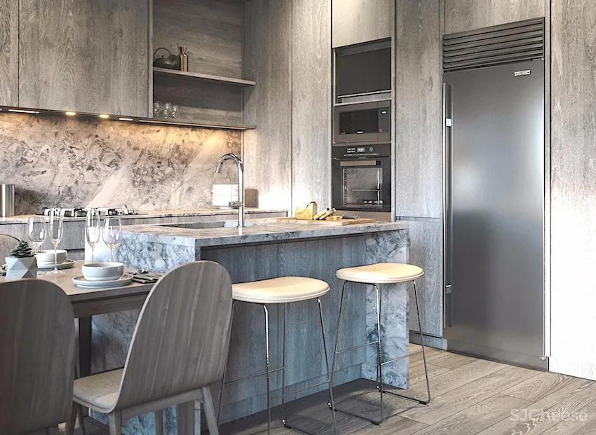 粗犷木纹感厨房！乌克兰82.5㎡木质系双人公寓 | CONCEPTVISION