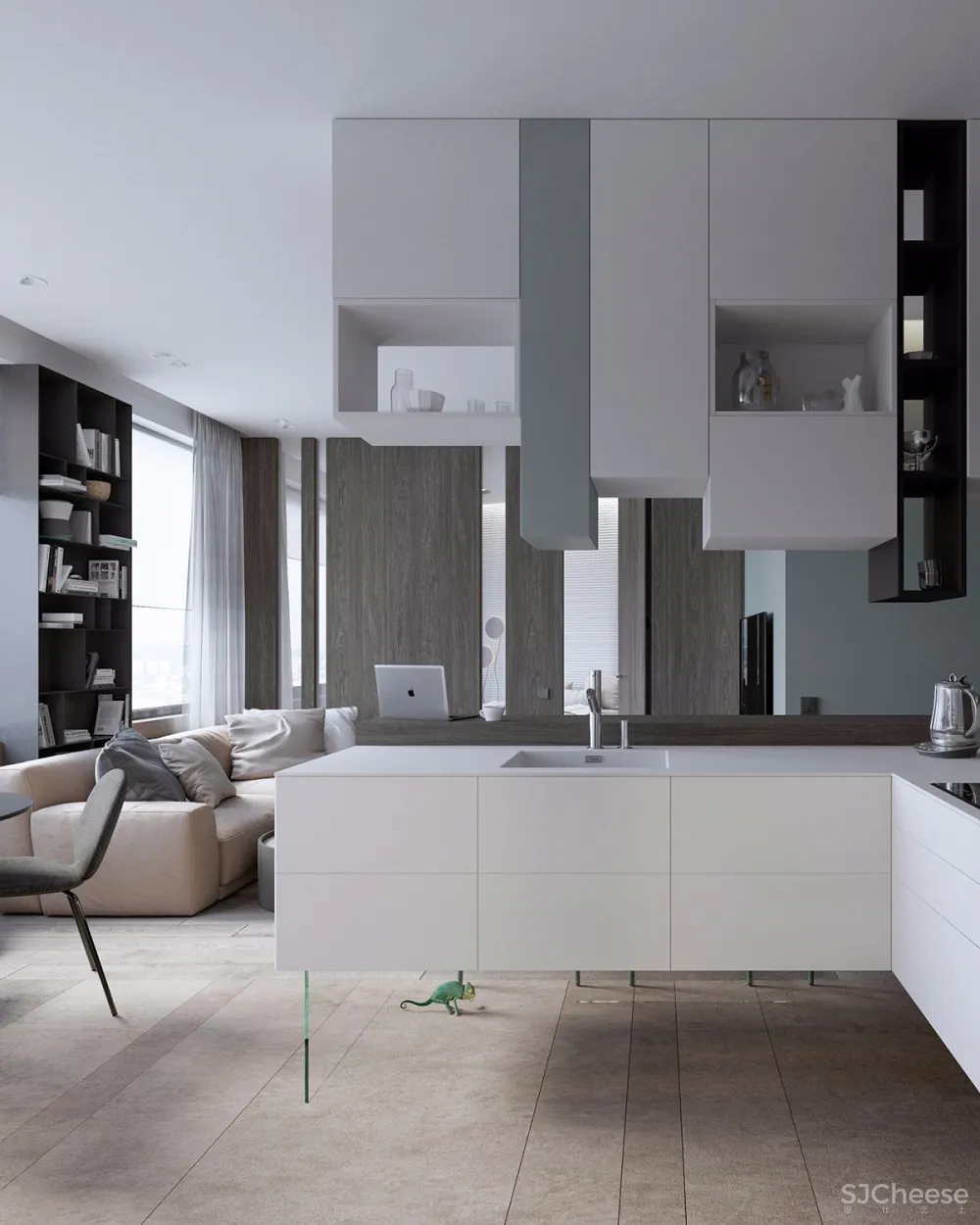 100㎡ 三室一厅,厨房、客厅这样设计太走心了