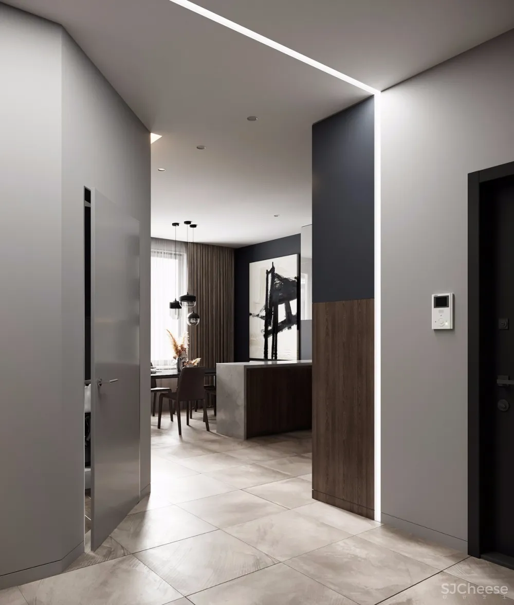 100㎡ 简约风三口之家,把拼接玩出高级感