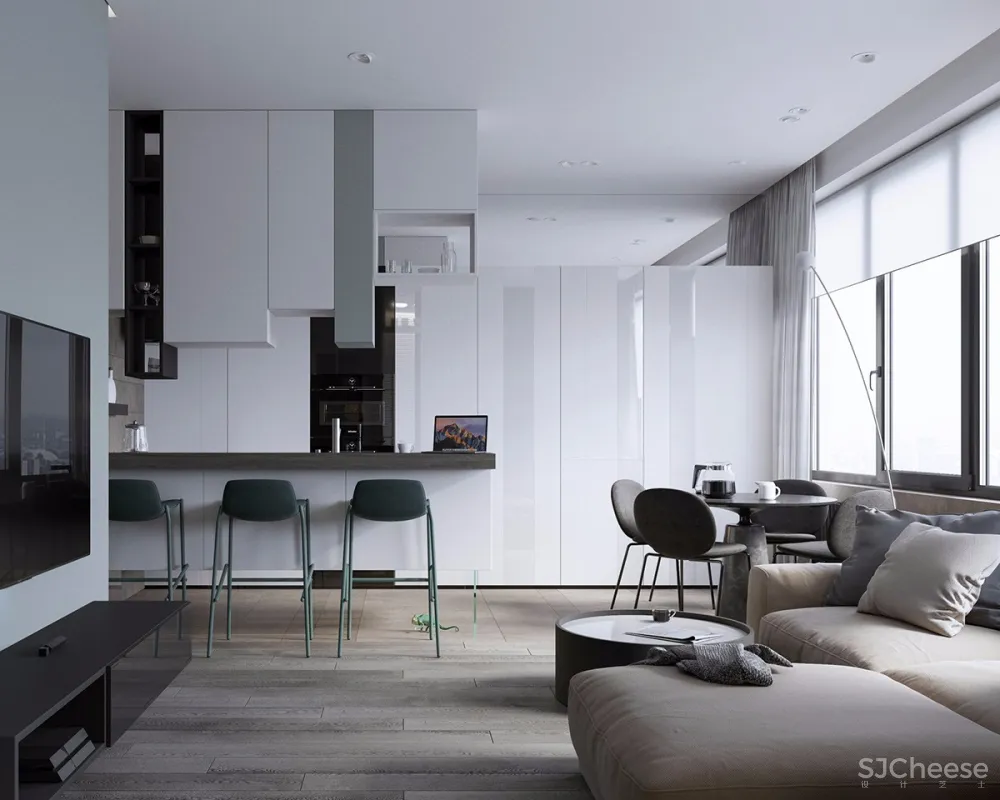 100㎡ 三室一厅,厨房、客厅这样设计太走心了