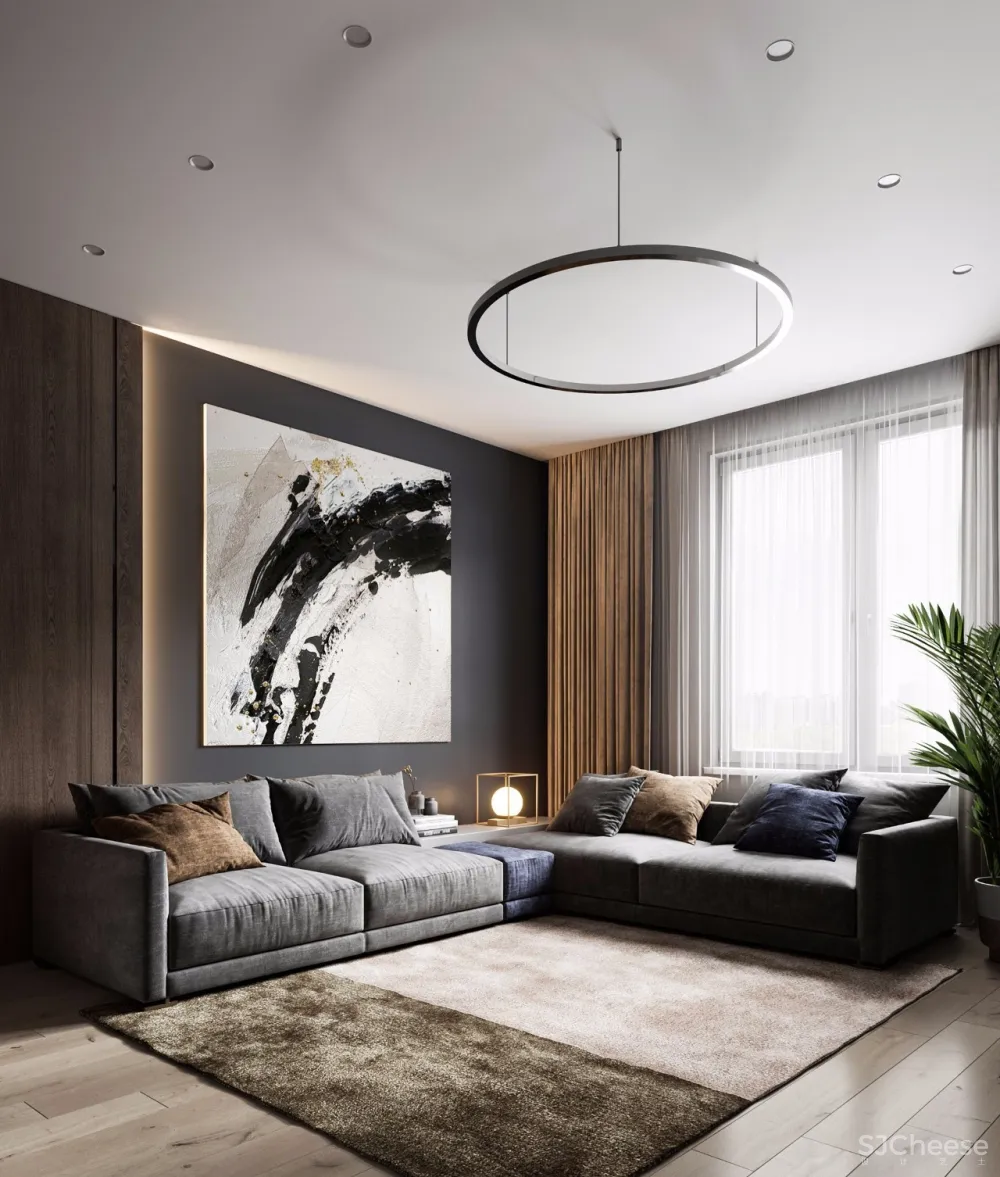 100㎡ 简约风三口之家,把拼接玩出高级感