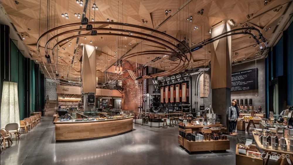 首发 | 隈研吾新作 & 星巴克烘焙工坊东京新门店:折纸天花板与樱花装饰的日式工艺