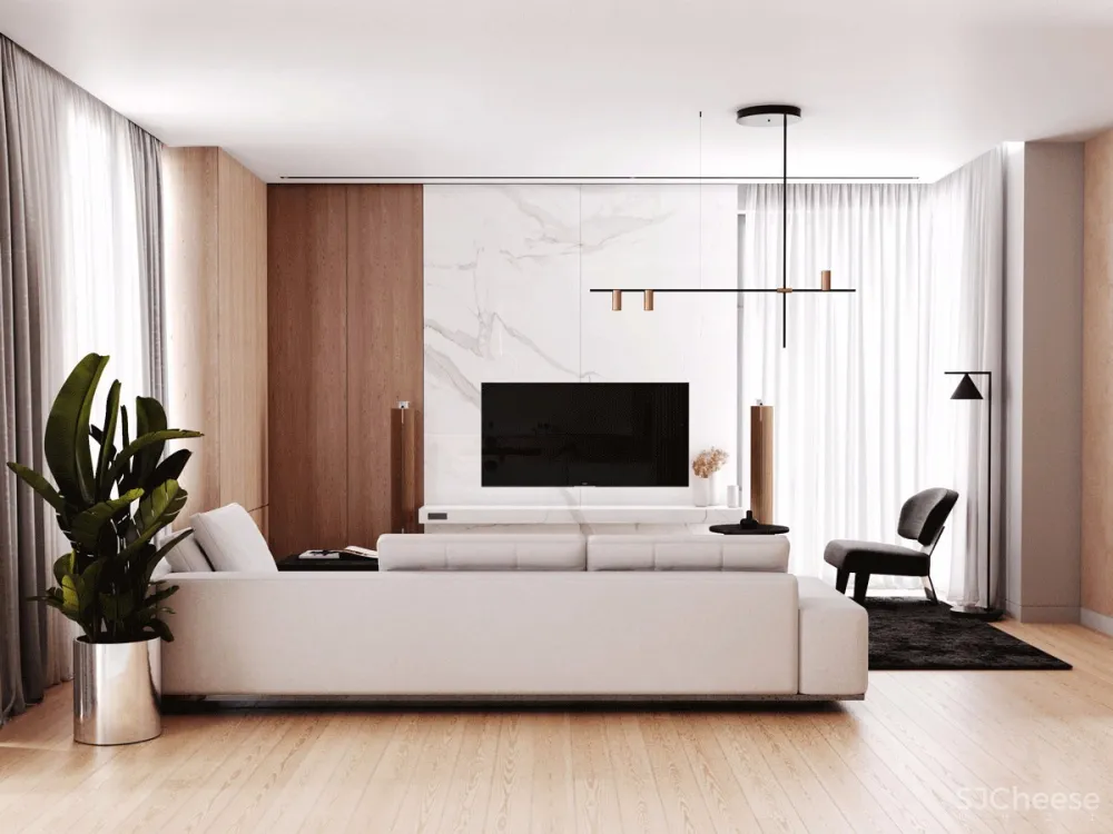 113㎡ 这样的木饰面墙设计丨30 年后都不过时