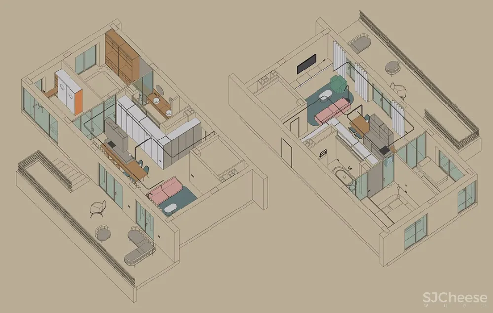 76㎡ 两室两卫丨开放式的设计