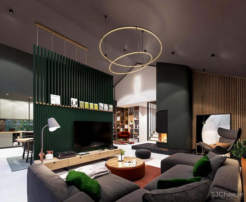 深绿色与木纹板条墙壁，时尚和温馨的星空豪宅 ZARYSY