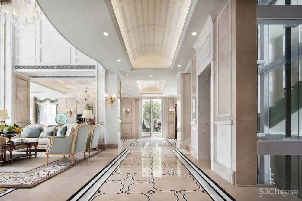 魅无界设计丨颐和山庄别墅:在3000㎡独栋别墅中,聆享优雅法式生活意境