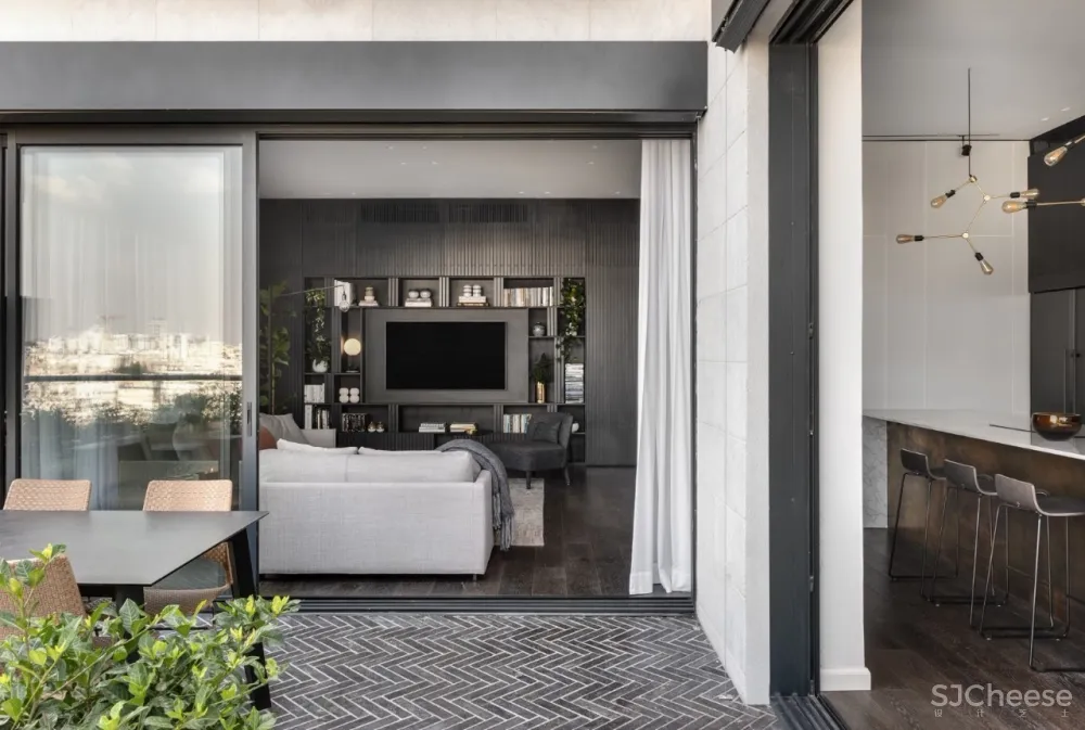 现代质感公寓丨哑光黑的背景墙太有线条感