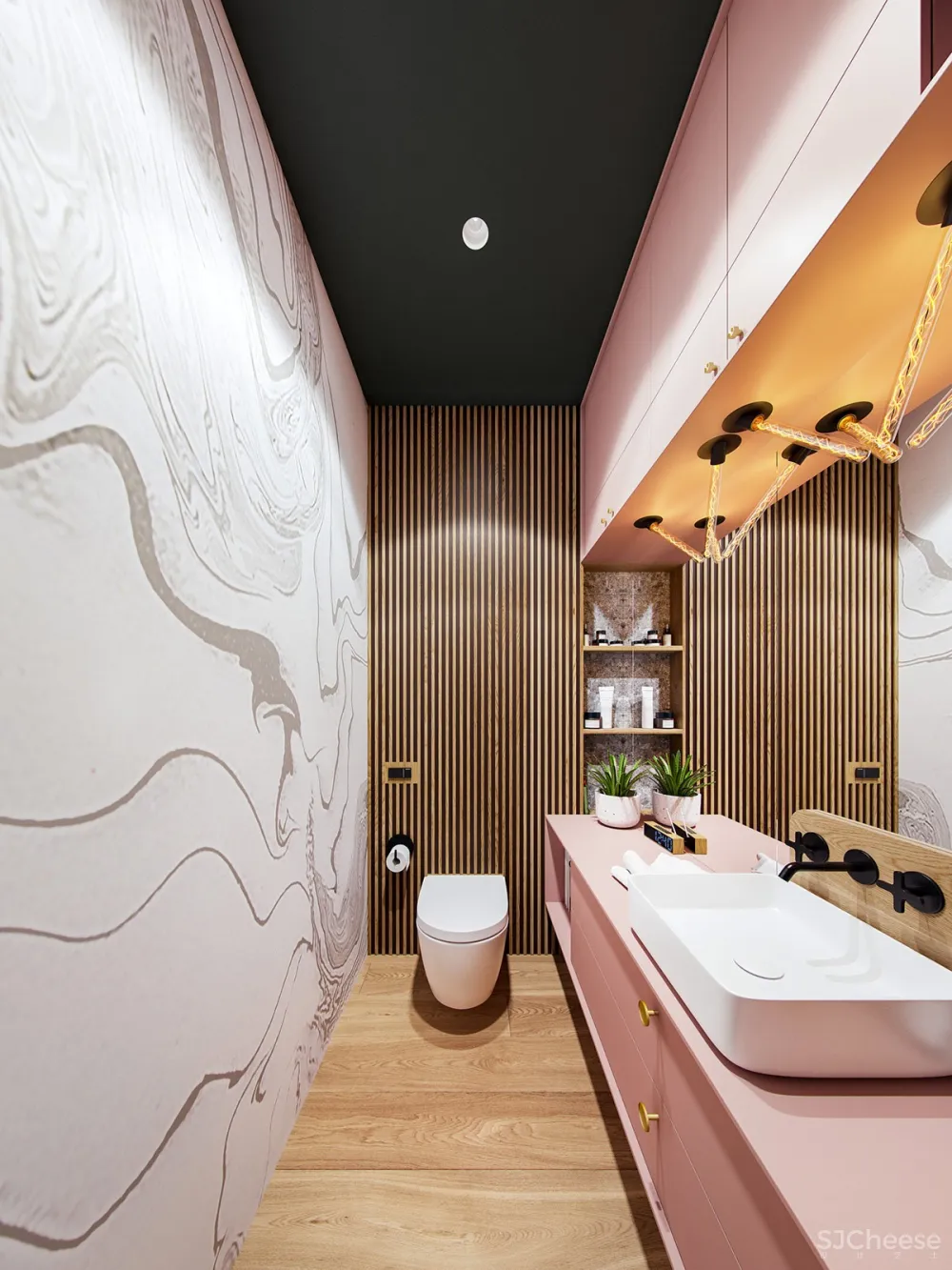 深绿色与木纹板条墙壁，时尚和温馨的星空豪宅 ZARYSY