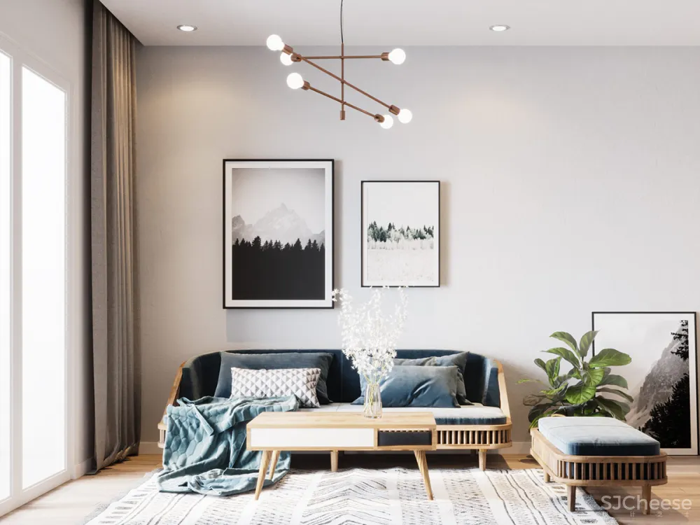 粉蓝色休闲家具和水仙花黄色特色墙让这个家轻松自在 KienKt Studio