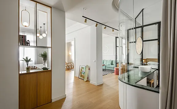 黑框隔断+水磨石丨新古典也可以这么玩