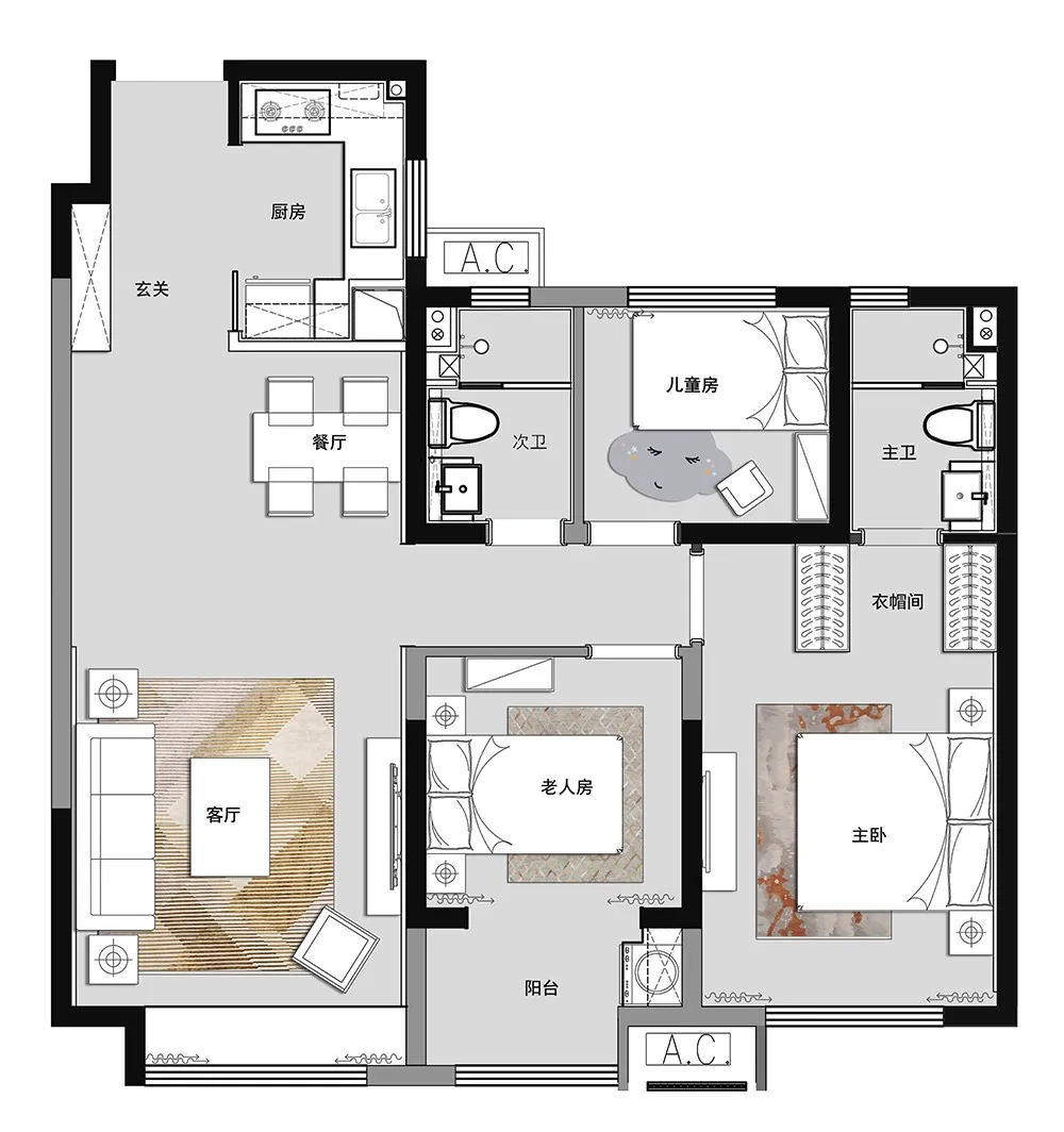 恰到好处的温柔轻奢,三户型品质美学家 SEPD圣易文设计
