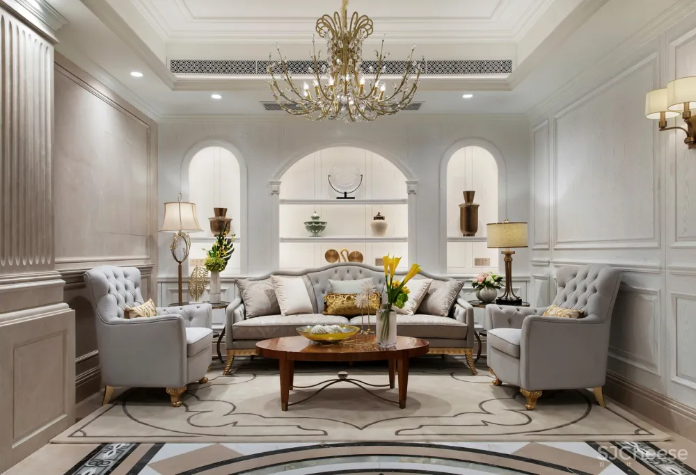 魅无界设计丨颐和山庄别墅:在3000㎡独栋别墅中,聆享优雅法式生活意境