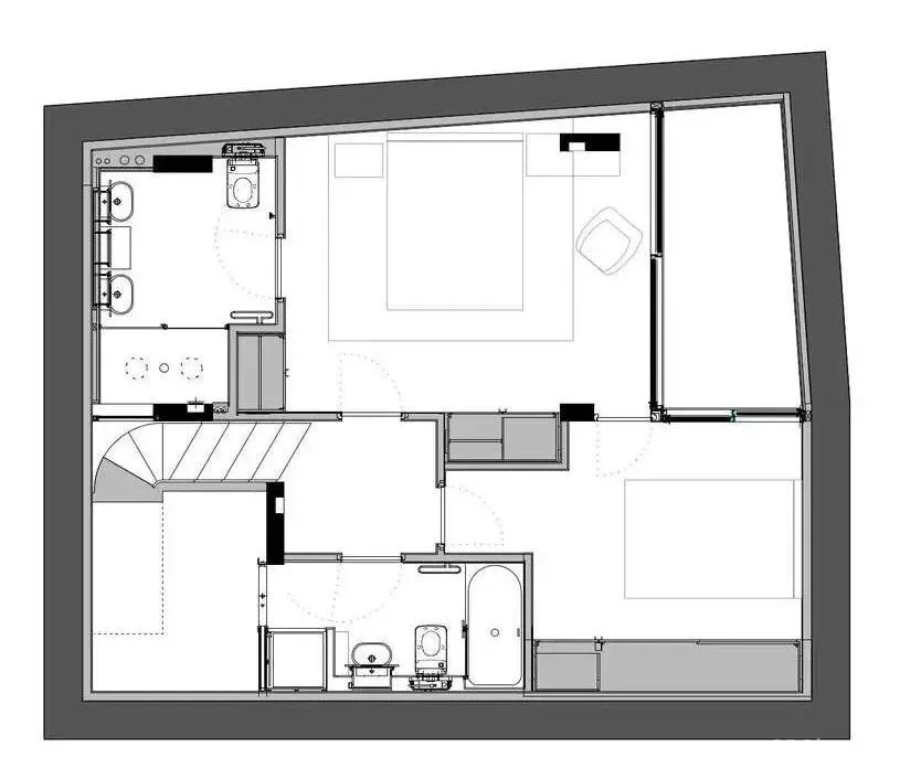 车库爆改成两房两卫丨水磨石和混凝土真的很配