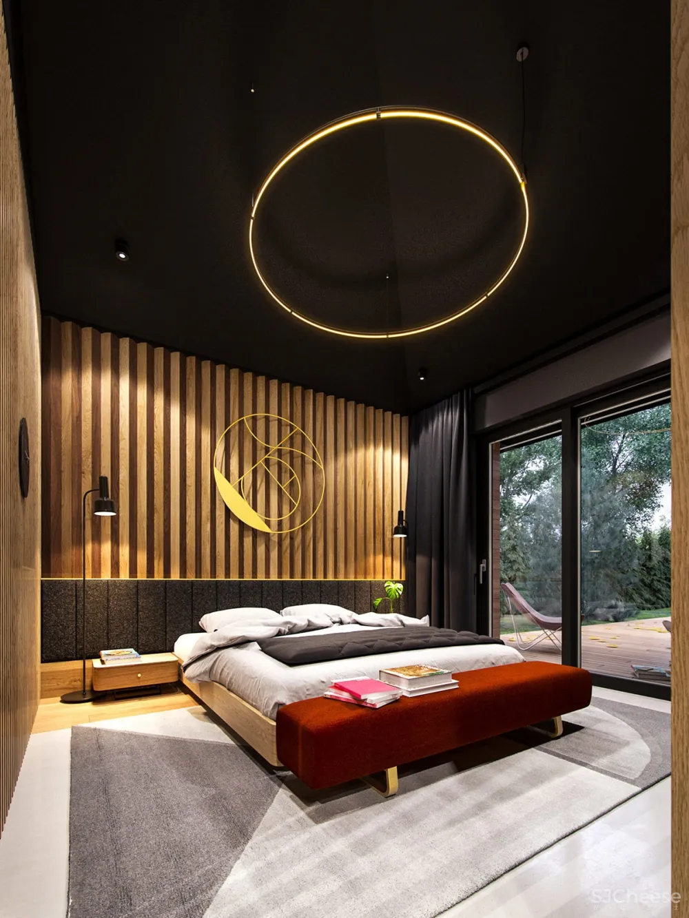 深绿色与木纹板条墙壁，时尚和温馨的星空豪宅 ZARYSY