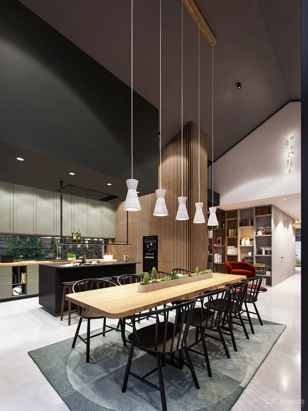 深绿色与木纹板条墙壁，时尚和温馨的星空豪宅 ZARYSY