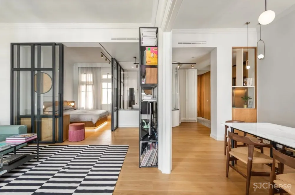 黑框隔断+水磨石丨新古典也可以这么玩