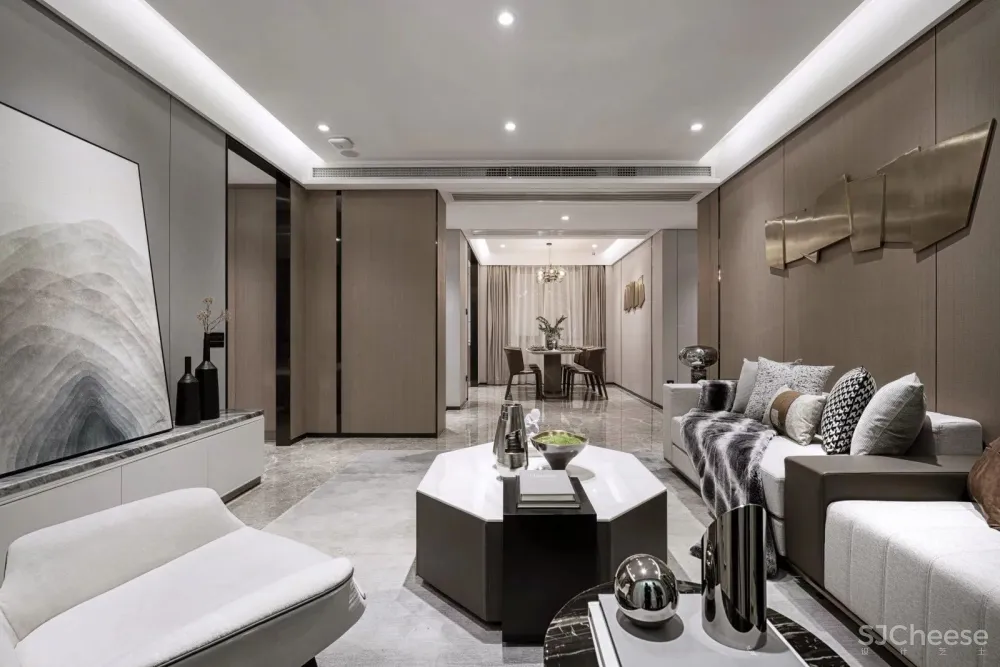 【SDD上达设计新作】140㎡将轻奢与现代融为一体样板间落地设计