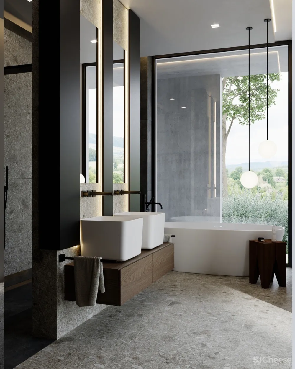 拥有精致庭院和浮动楼梯的高档现代住宅设计 Studioe