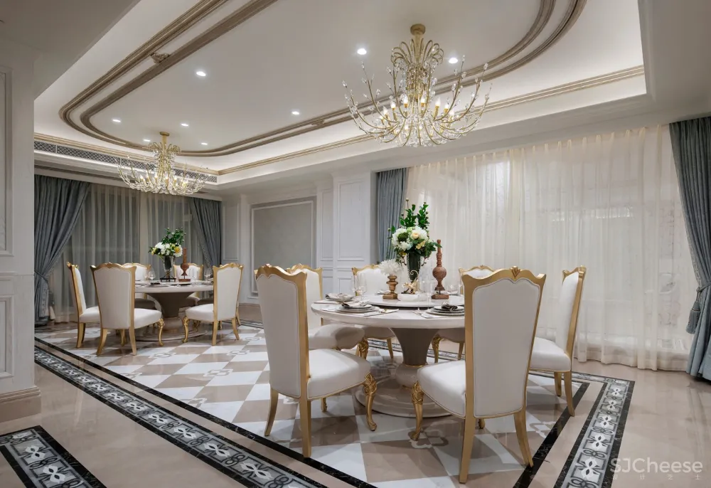 魅无界设计丨颐和山庄别墅:在3000㎡独栋别墅中,聆享优雅法式生活意境