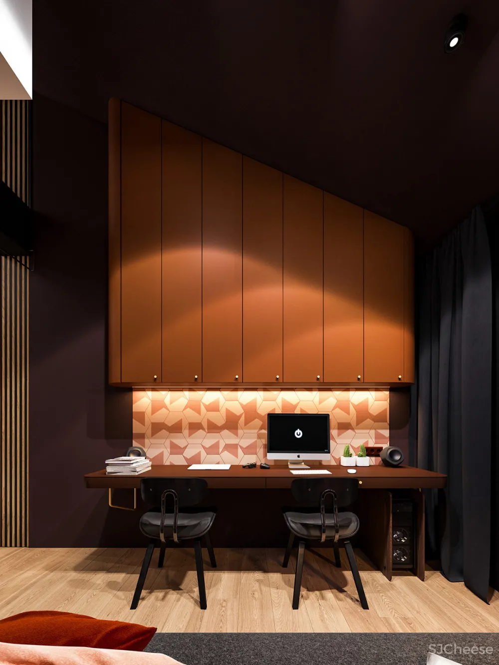 深绿色与木纹板条墙壁，时尚和温馨的星空豪宅 ZARYSY