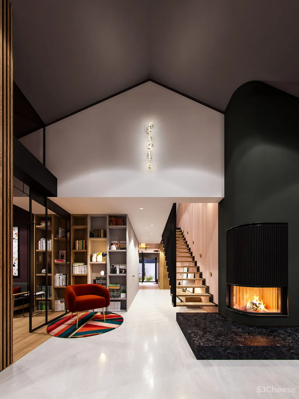 深绿色与木纹板条墙壁，时尚和温馨的星空豪宅 ZARYSY