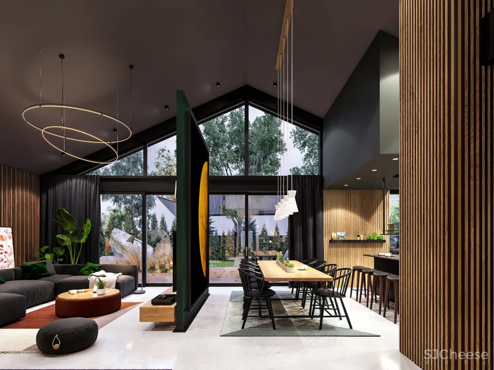 深绿色与木纹板条墙壁，时尚和温馨的星空豪宅 ZARYSY