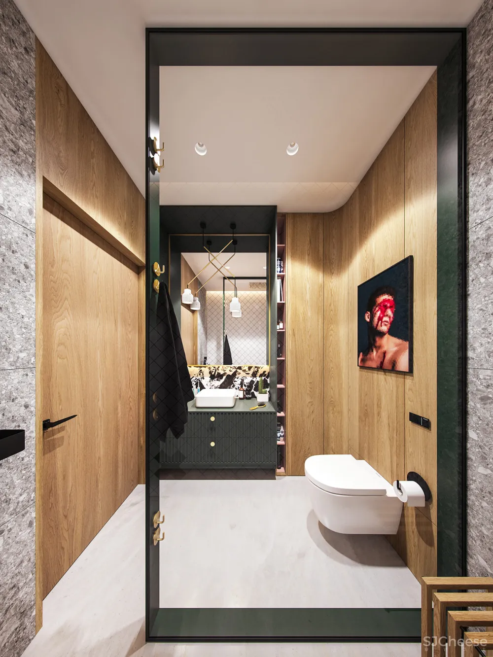 深绿色与木纹板条墙壁，时尚和温馨的星空豪宅 ZARYSY