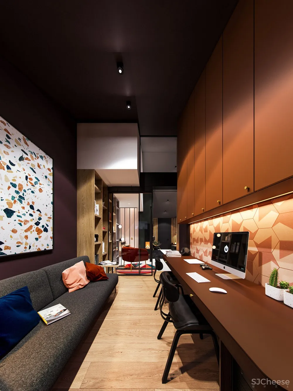 深绿色与木纹板条墙壁，时尚和温馨的星空豪宅 ZARYSY