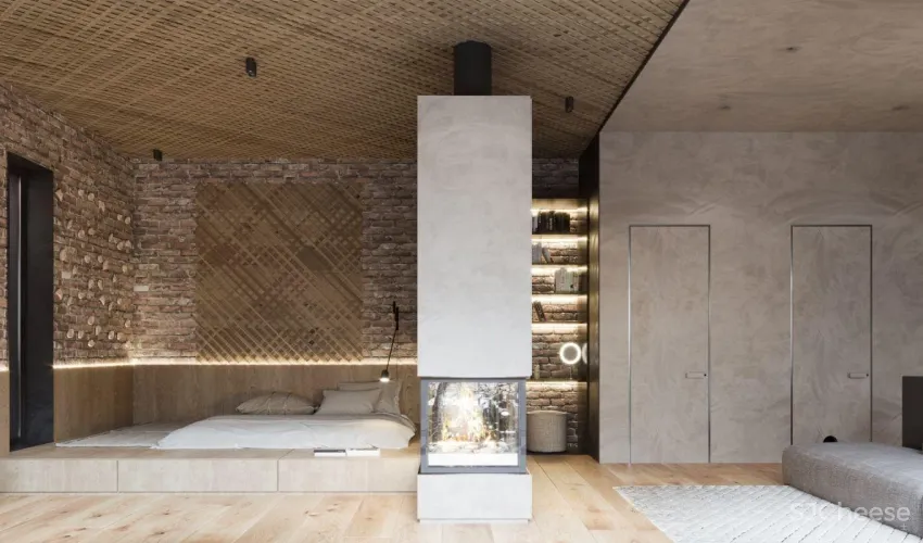 木质编织天花板！乌克兰76㎡灰泥红砖公寓 Sergey Makhno