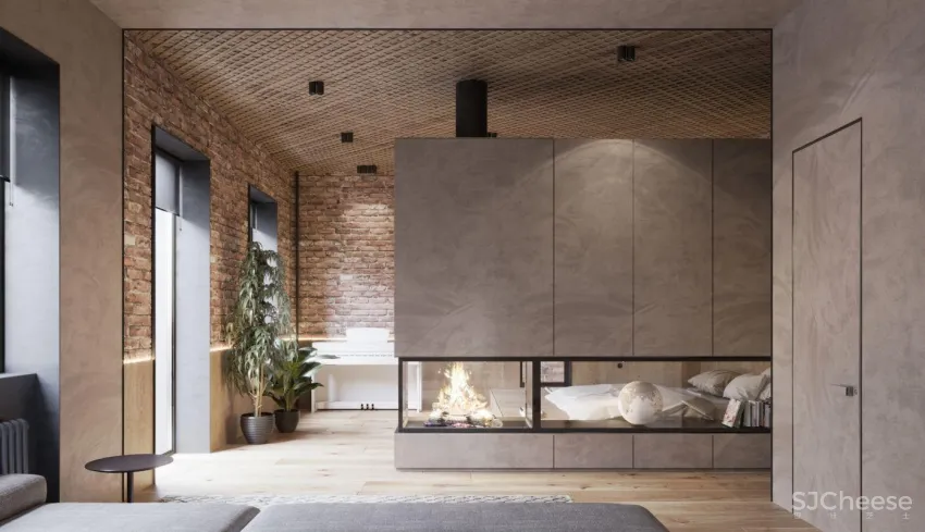 木质编织天花板！乌克兰76㎡灰泥红砖公寓 Sergey Makhno