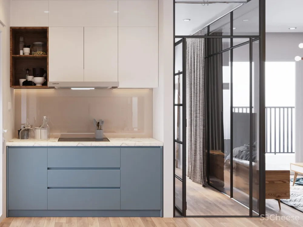 粉蓝色休闲家具和水仙花黄色特色墙让这个家轻松自在 KienKt Studio