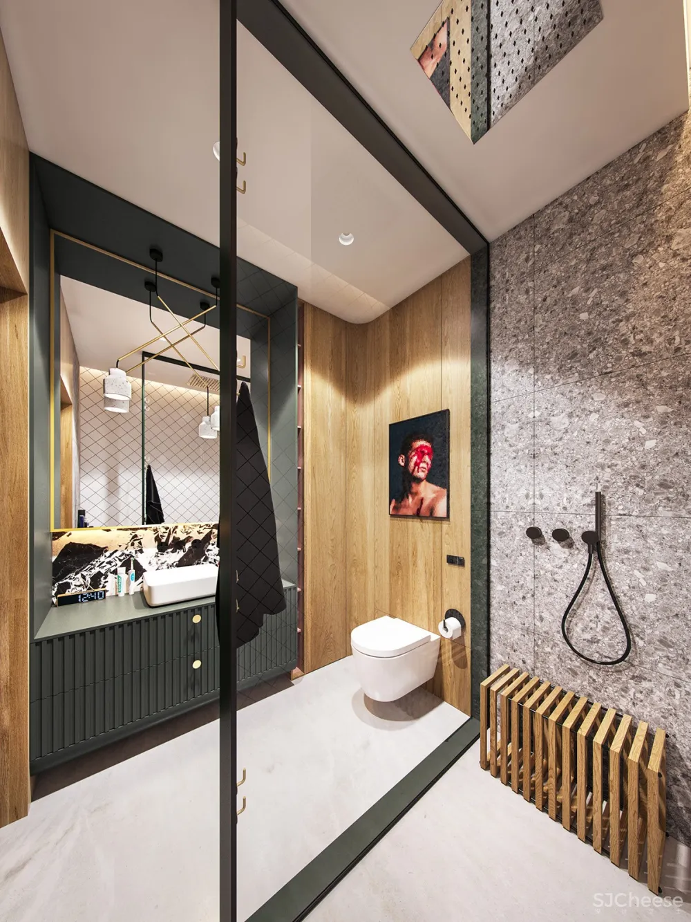 深绿色与木纹板条墙壁，时尚和温馨的星空豪宅 ZARYSY