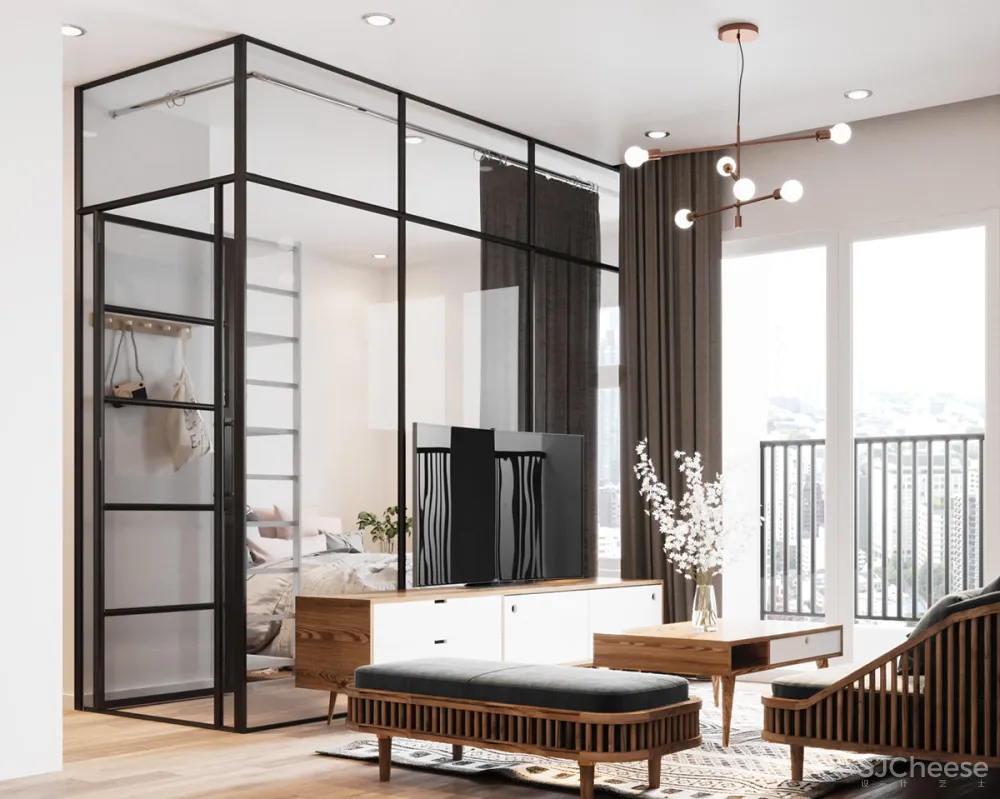 粉蓝色休闲家具和水仙花黄色特色墙让这个家轻松自在 KienKt Studio