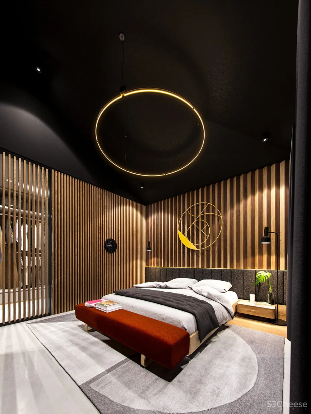 深绿色与木纹板条墙壁，时尚和温馨的星空豪宅 ZARYSY