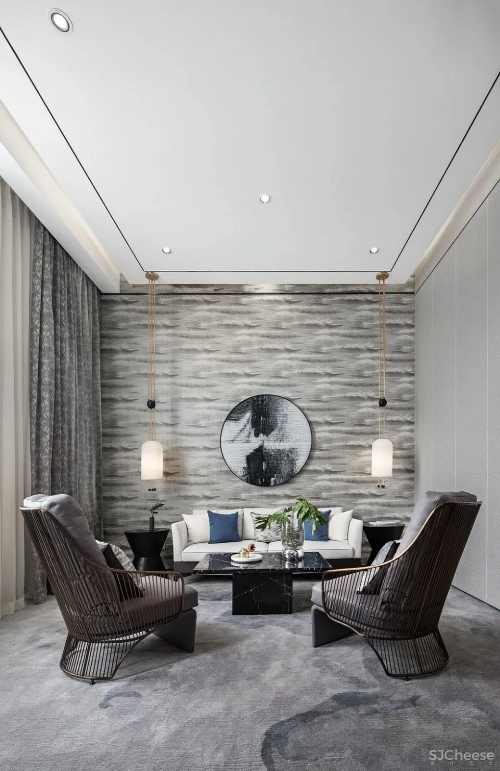 最美高级灰售楼处设计丨别具一格的水墨禅境