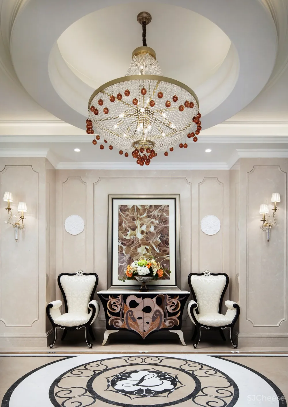 魅无界设计丨颐和山庄别墅:在3000㎡独栋别墅中,聆享优雅法式生活意境