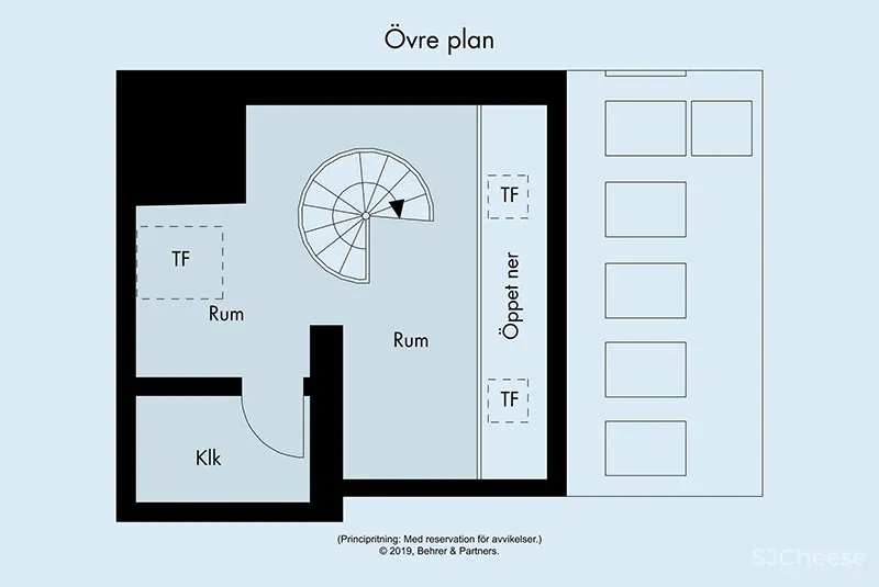 蓝色沙发和螺旋楼梯：斯德哥尔摩61㎡双层公寓