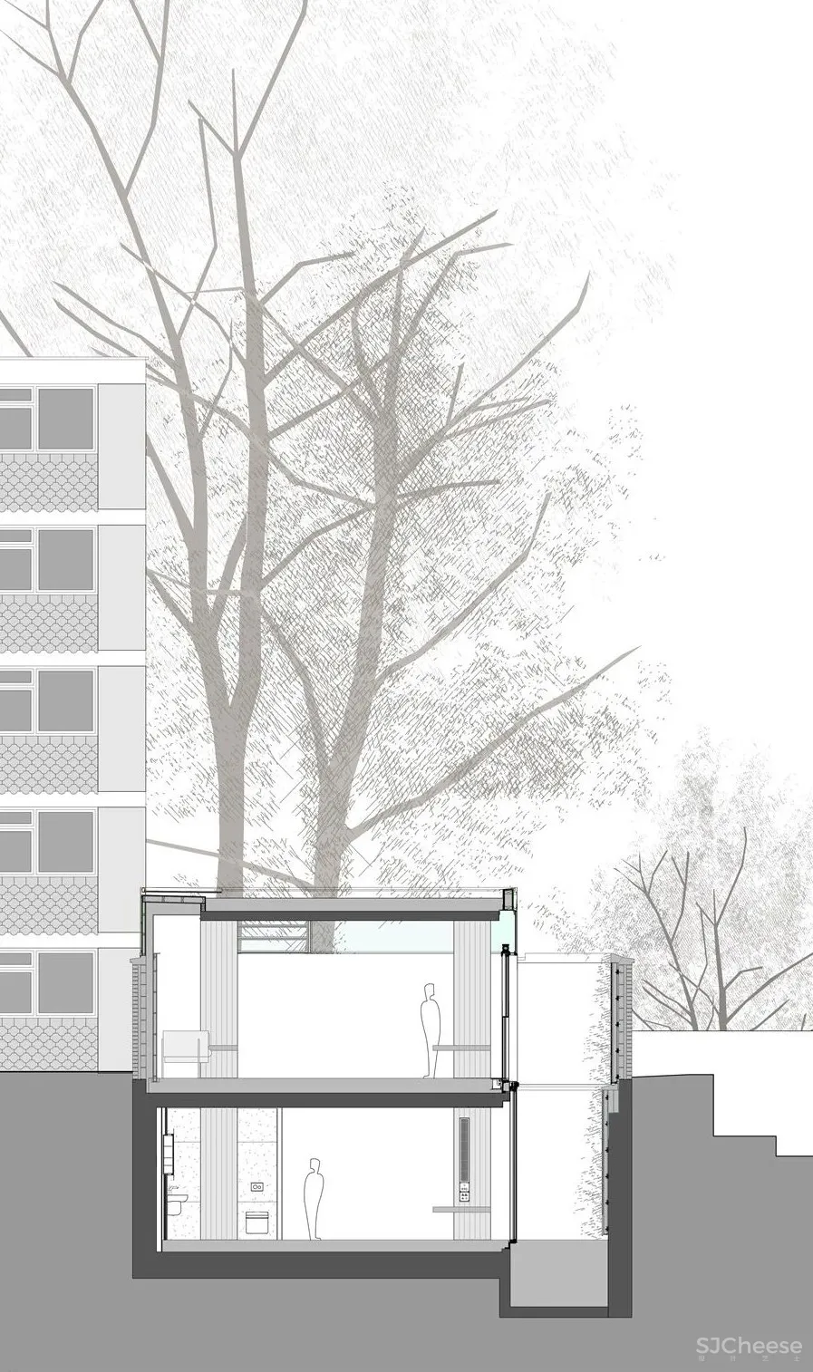 车库爆改成两房两卫丨水磨石和混凝土真的很配