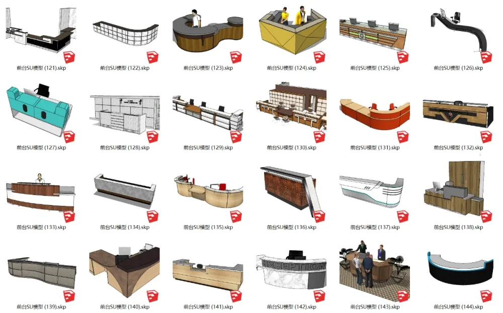 办公室内设计餐饮酒店空间丨前台SU草图大师sketch up模型149个丨SKP+JPG丨1.6G