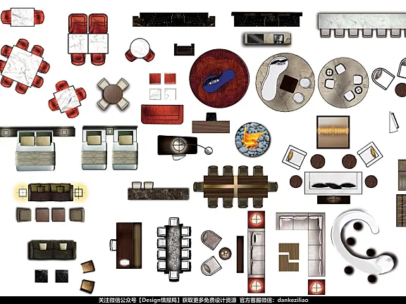大师常用室内设计彩色平面图彩平彩立面图PSD素材丨967M